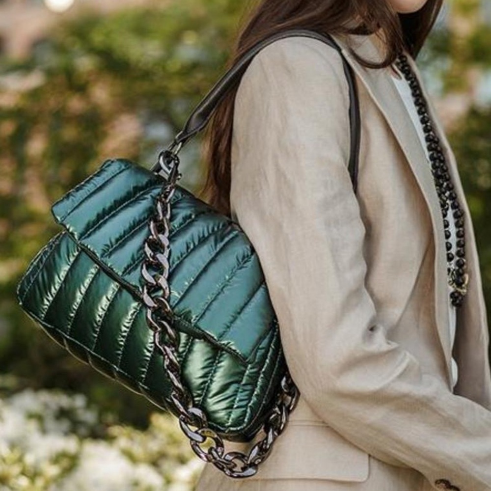 Think Royln Quilted Bar Bag in Pearl Emerald